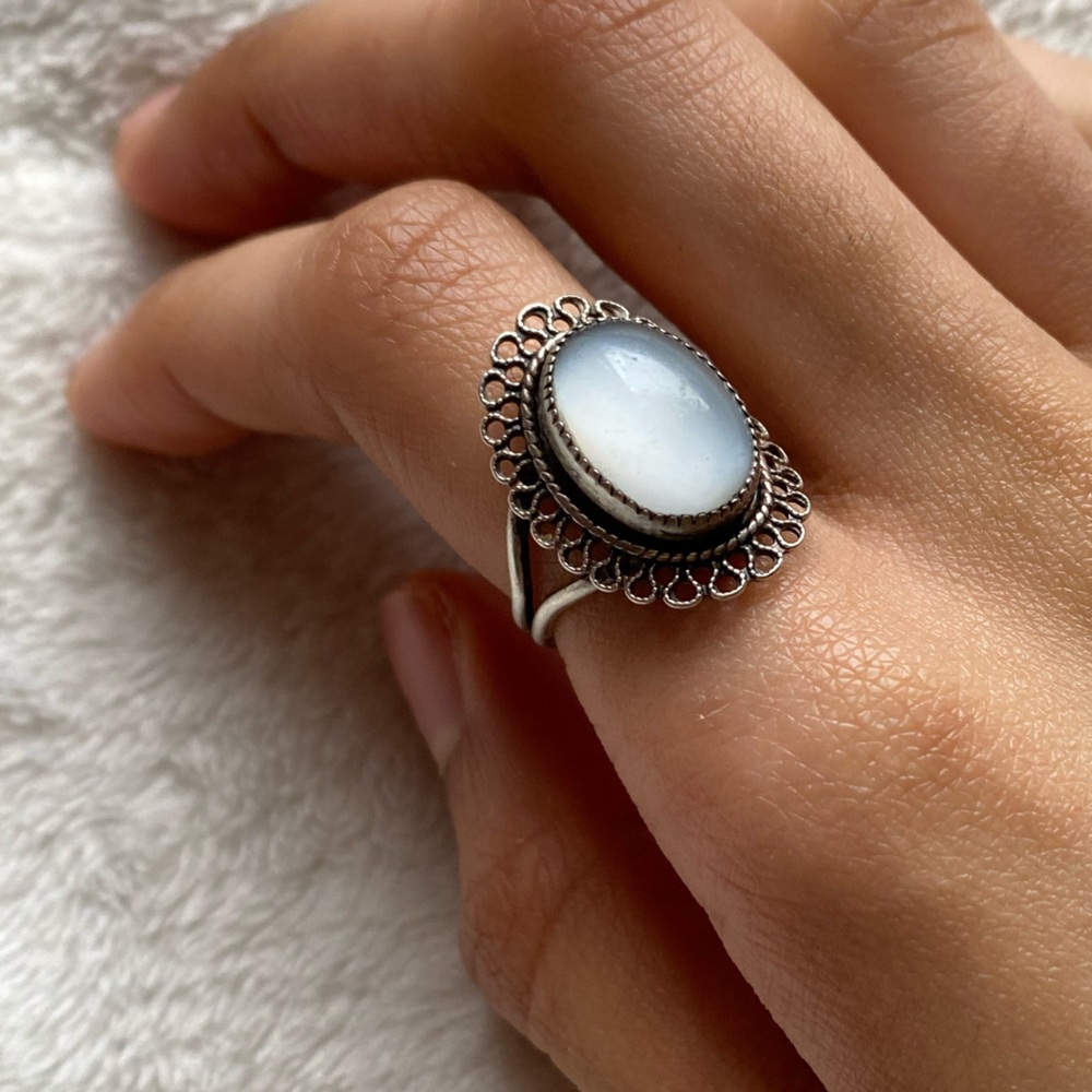 Vintage Sterling Silver Beau Cloudy Quartz Braided Adjustable Ring